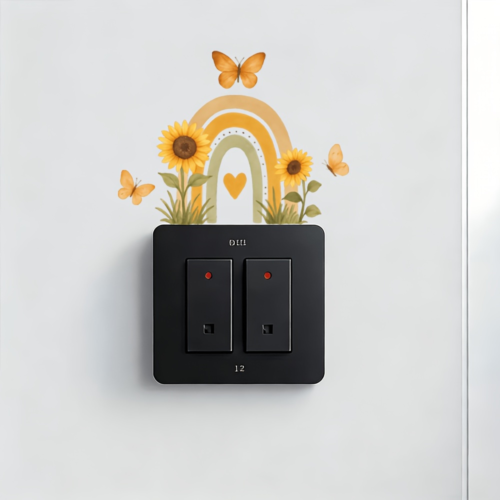 Fresh Sunflower Butterfly Light Switch Sticker for Home Decor