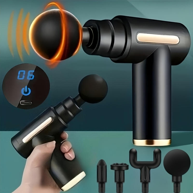 6pcs Set Includes (Four Replaceable Heads, Manual, Charging Cable), 6 Levels of Intensity Adjustable, Daily, Portable Massage Gun, Rechargeable Lithium Battery, 4 Replaceable Heads, USB Charging, Fascia Massager, (Mother'S Day, Father'S Day