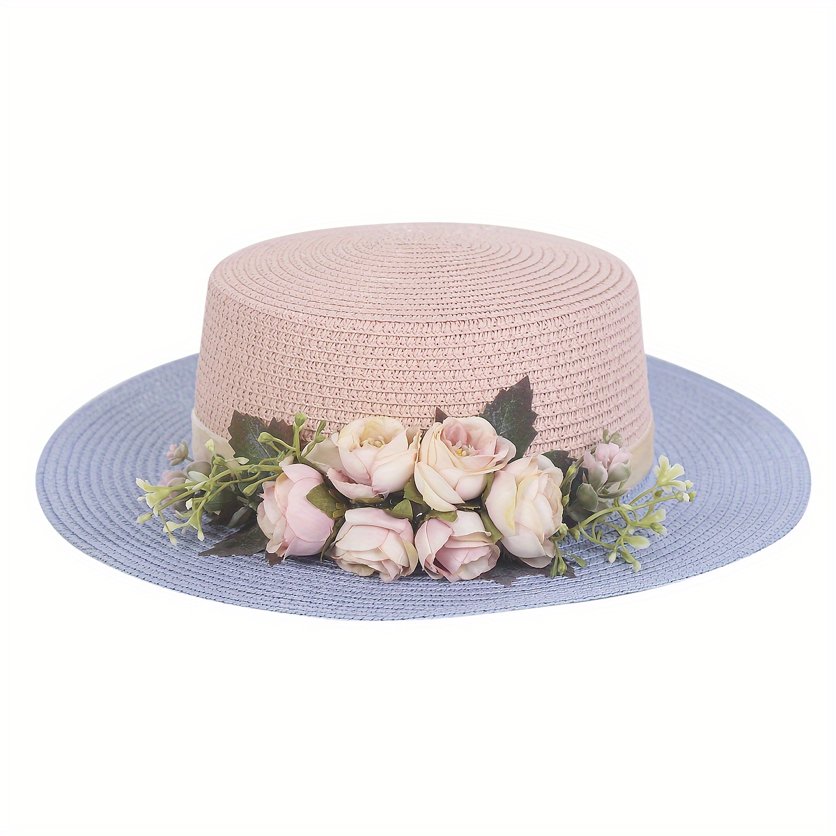1pc floral embellished paper straw hat flat brim sun hat - Temu display picture 3