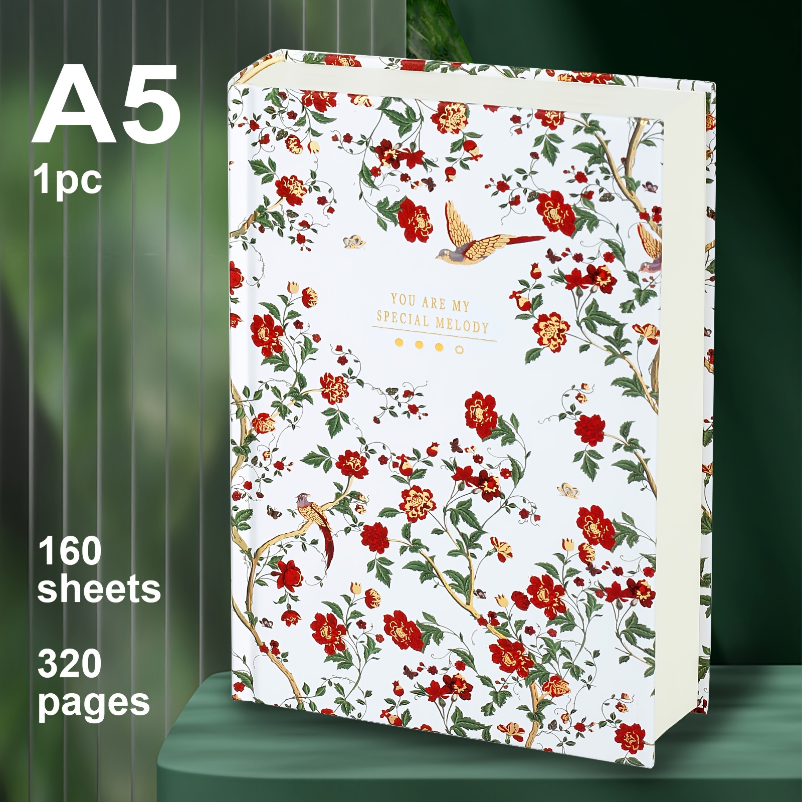 TEMU 1pc Vintage Floral Hardcover Notebook, 320 Pages, Golden Hot Stamping, , Handmade Scrapbook, College Ruled, Creative , Ideal For Journaling, Gifts For New Year & Christmas