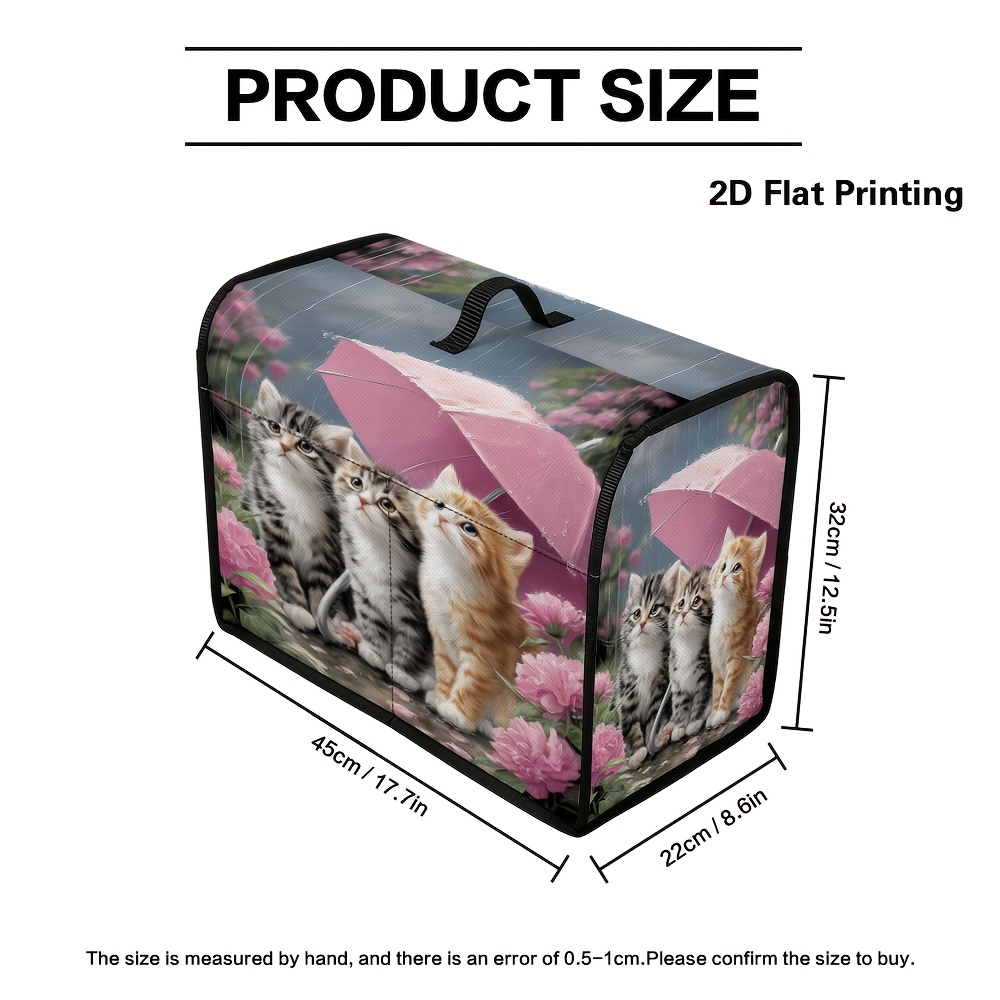 TEMU 1pc 2d Flat Durable Sewing Machine Cover With Spring Kittens Under Umbrella Graphic, Storage Pocket & Carry Handle, Universal Fit For Use For