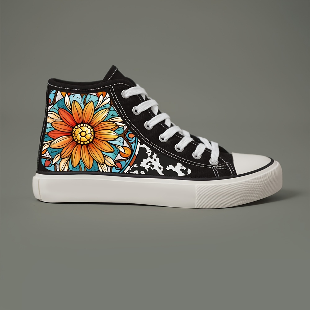 Floral Print Chunky Canvas Sneakers High Top Classic Skate Shoes