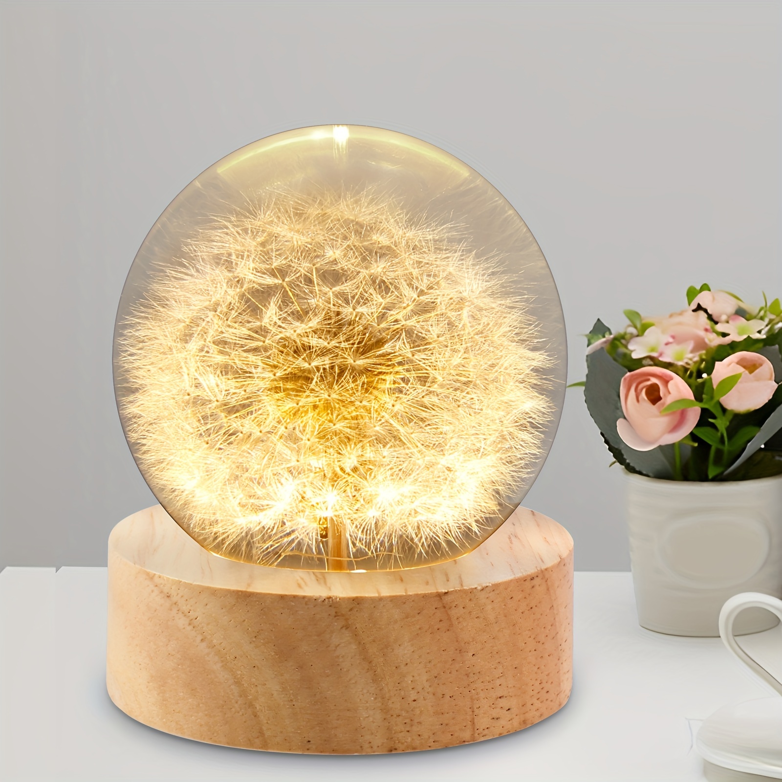 

Dandelion Crystal Ball Night Light With Wooden Base Usb Powered Dandelion Crystal Ball Night Lamp Fancy Crystal Led Night Light Portable Night Lamp Crystal Ball Dandelion In Glass Night Lamp For Home