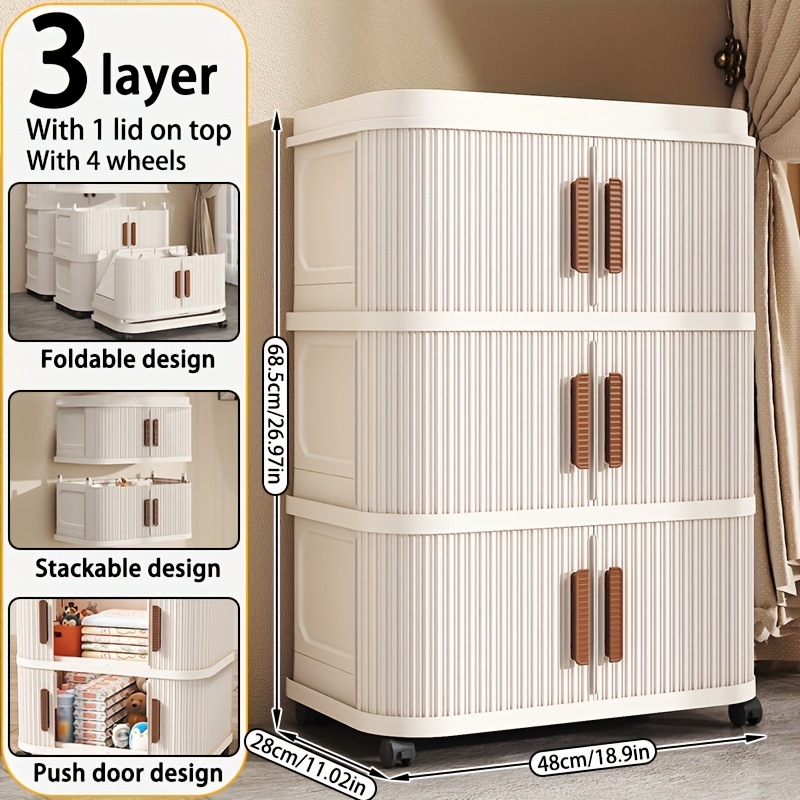 TEMU 2/3/4/5 Tier Lidded Plastic Storage Bin, Foldable Wardrobe Organizer Storage Bin, Stackable Storage Bin With Wheels, White Cube Storage Cabinet,