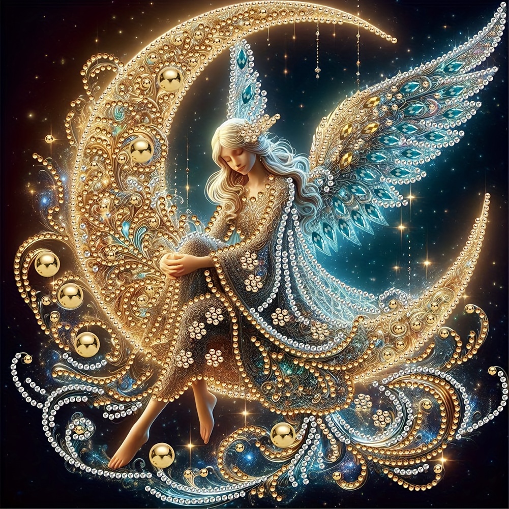 

Diy 5d Diamond Painting Kit For Adults - 1pc 30x30cm Moon Goddess With Wings Pattern Canvas | Unframed Full Drill Special Shaped Diamond Art For Wall Decor And Gift - Ideal For Beginners