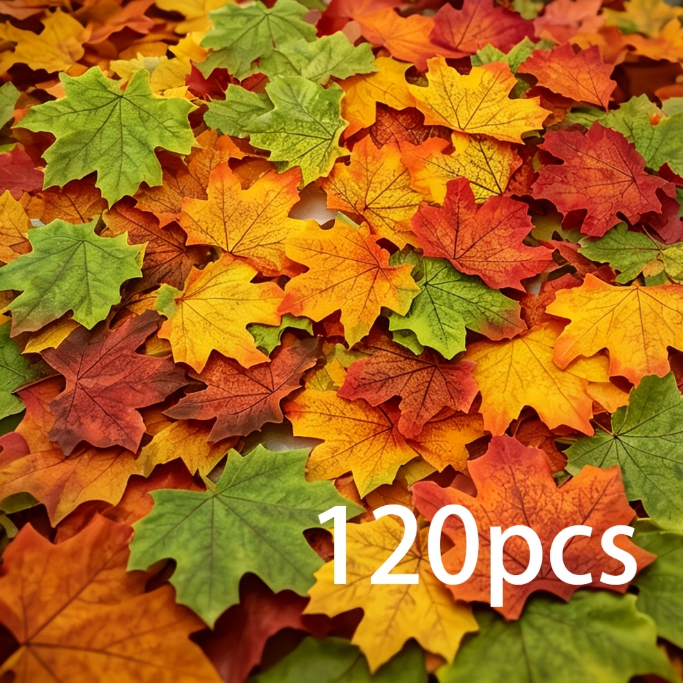 TEMU 90/120pcs Feuilles d'Érable Artificielles, Fausses Plantes Décoratives d'Automne, Accessoires de Décoration d'Halloween, Décor d'Automne