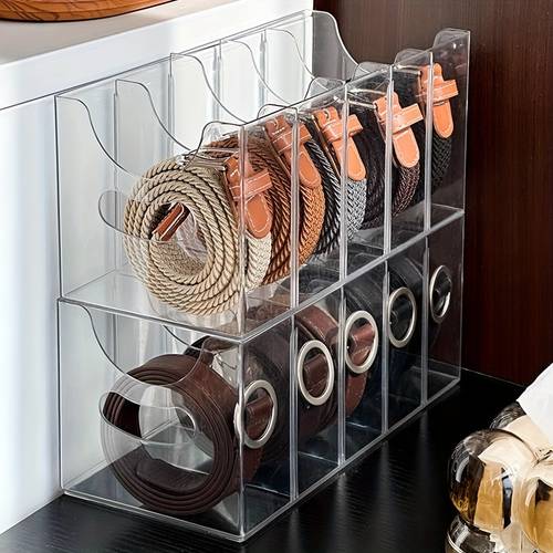 acrylic belt organizer clear multi compartment storage for belts ties and scarves