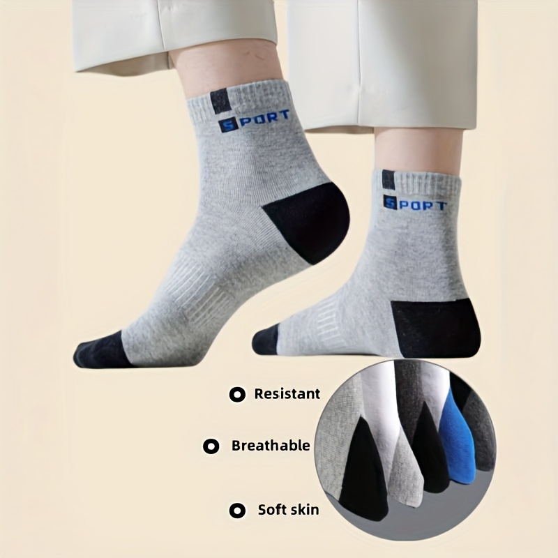 10 Pares/5 Pares - Calcetines Deportivos Transpirables para Hombres - Estampado de Letras de Moda, Alta Elasticidad, Calcetines para Correr al Aire Libre, Calcetines Unisex para Senderismo y Deportes, Calcetines de Moda con Letras Tendencia