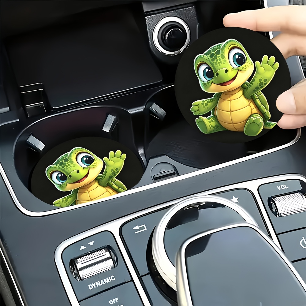 TEMU 2pcs Cute Waving Hello Printed Car Coasters, Non-slip, Durable, And Easy To Clean, Cup Holder Decoration, Suitable For Various Such As Daily