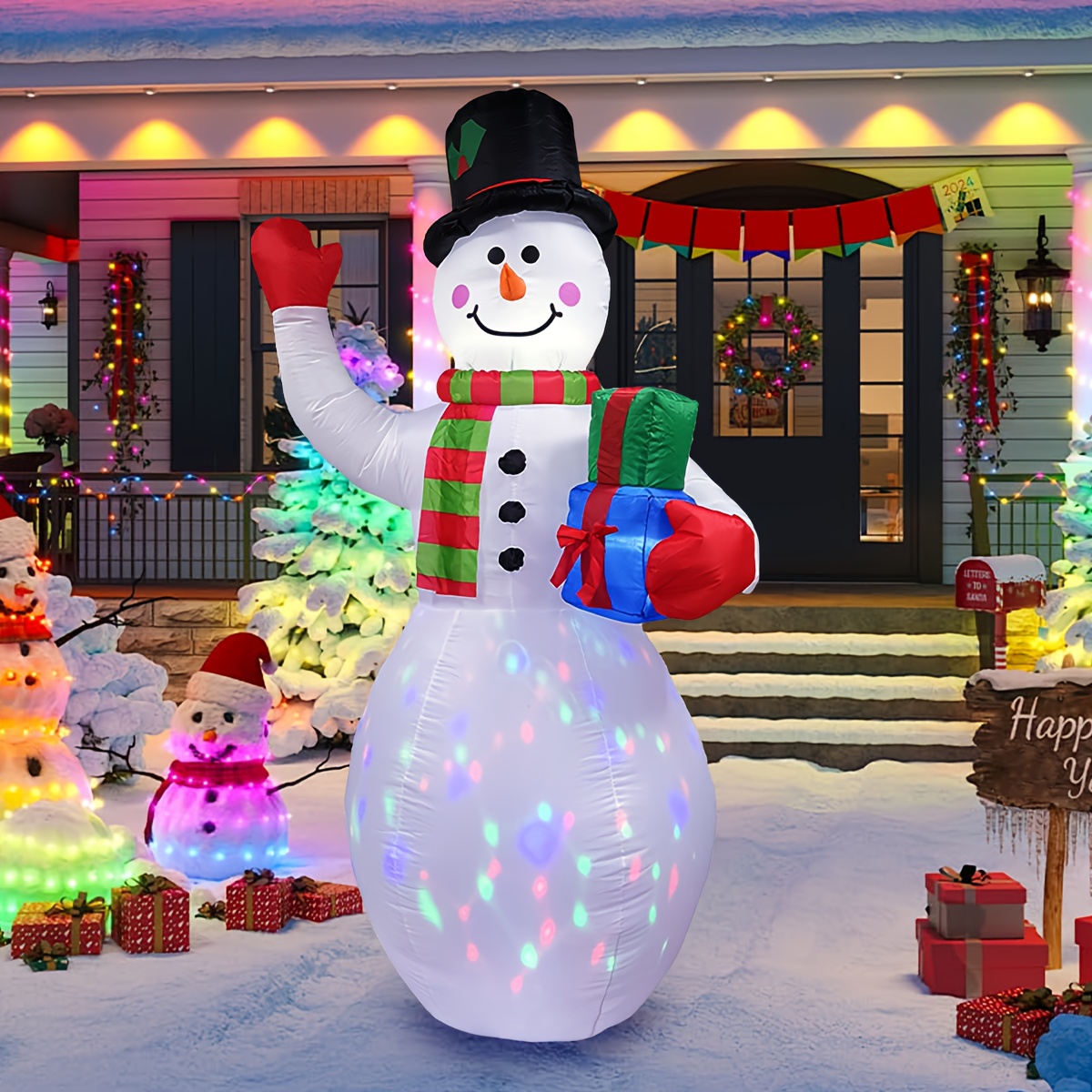 

8ft Inflatable Christmas Snowman , Led Lighted , Plastic -mounted Decor -colored , No - For Christmas Display