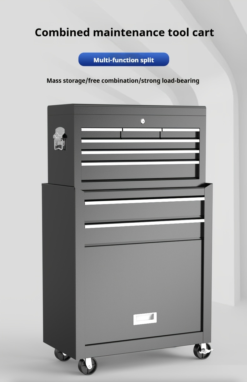 Heavy-Duty 2in1 Rolling Tool Chest with 8-Drawers, 199.58 KG Load Capacity, Removable Top Tool Box, Large-Capacity Metal Tool Storage Cabinet on Wheels tool cabinet for managing and maintaining equipment. for Garage, Workshop and Home Repair