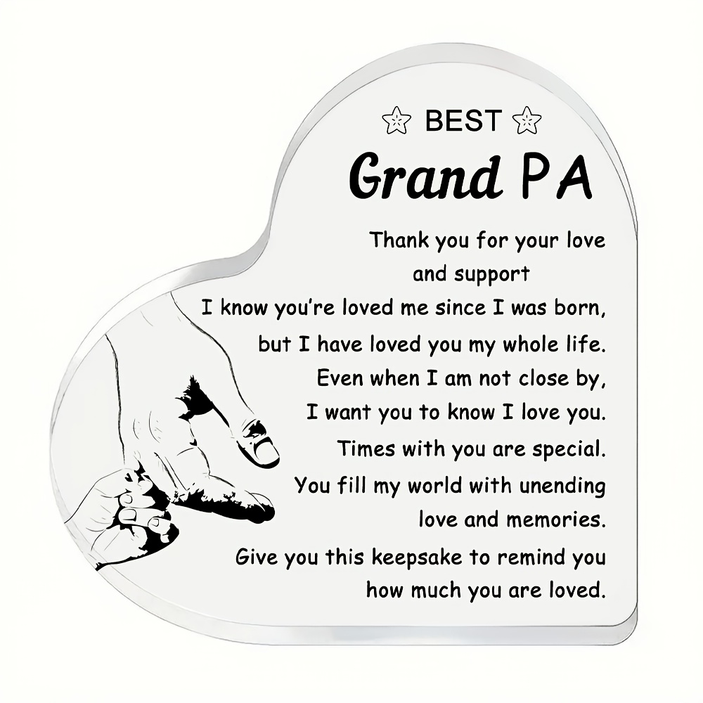 TEMU 2d Flat, 1pc Grandpa Themed Acrylic Plaque - Retro Suitable For Bedroom Desk & Living Room Decor, Grandfather Keepsake Gift With Grand Pa Quote,