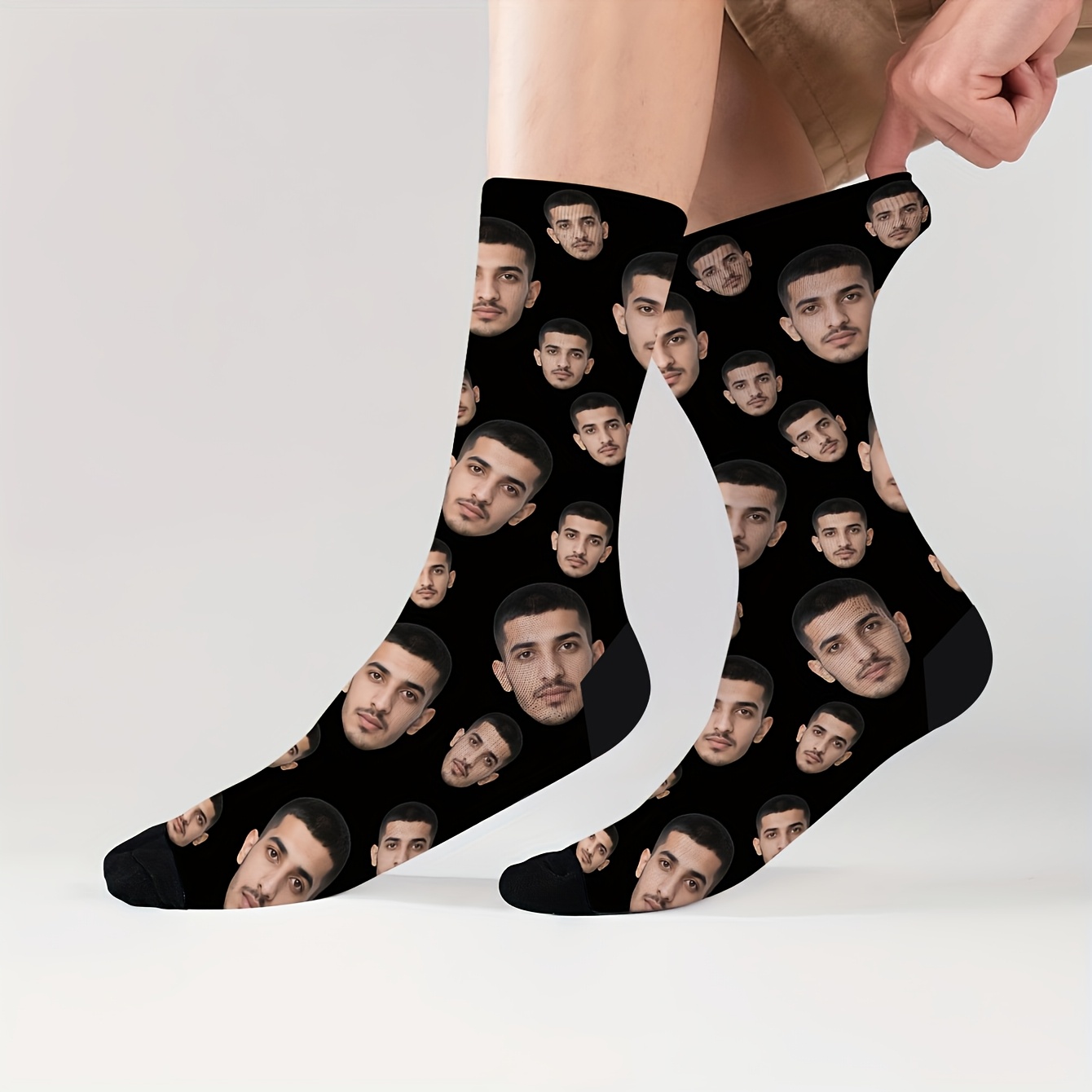TEMU 1 Pair Men's Custom Facial Couple Socks – Personalized Mid-calf Socks With Fun Photo Patterns, An Excellent Gift For Valentine's Day, Birthdays,