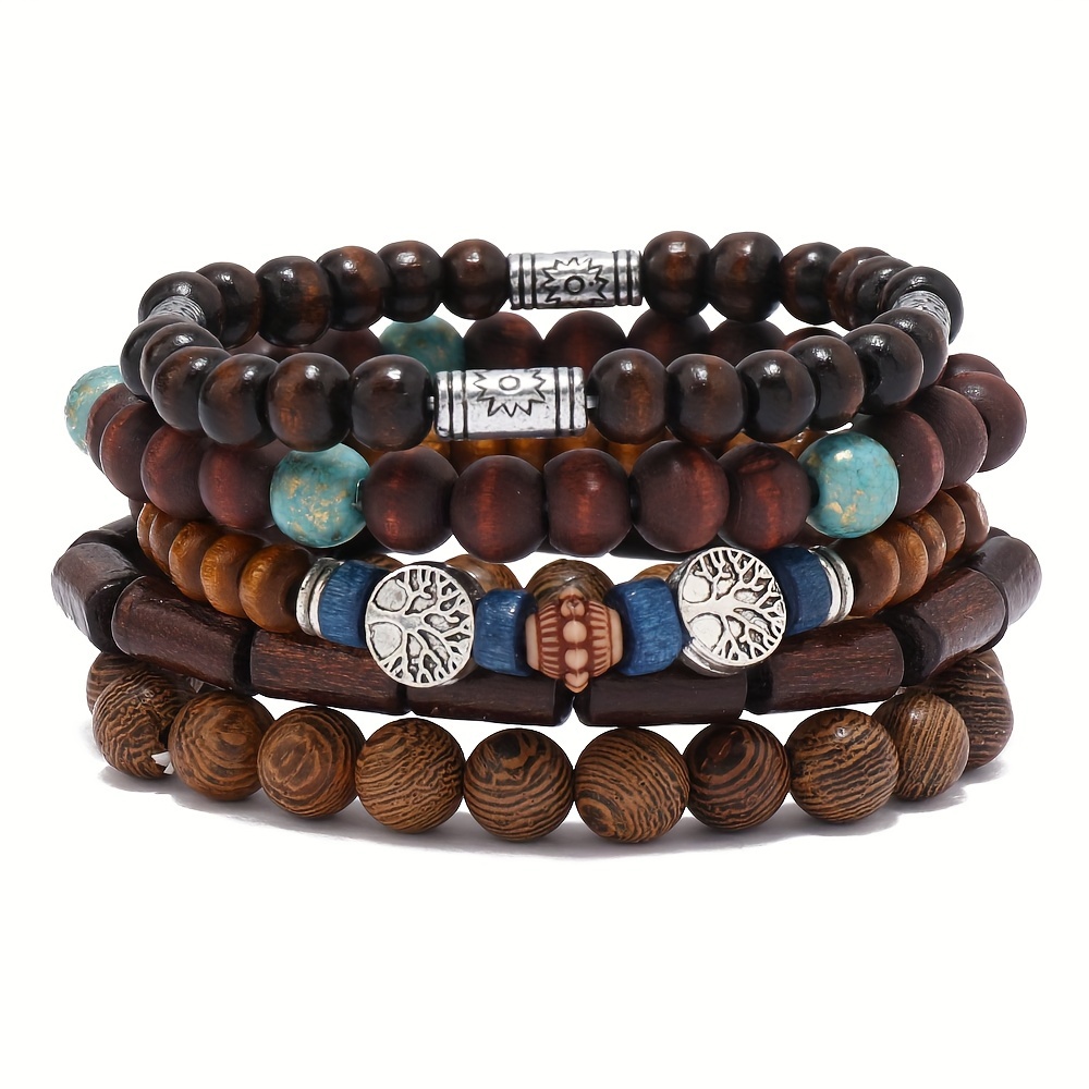 Adjustable Tree of Life Charm Bracelet with Turquoise Stones & Coconut Shell