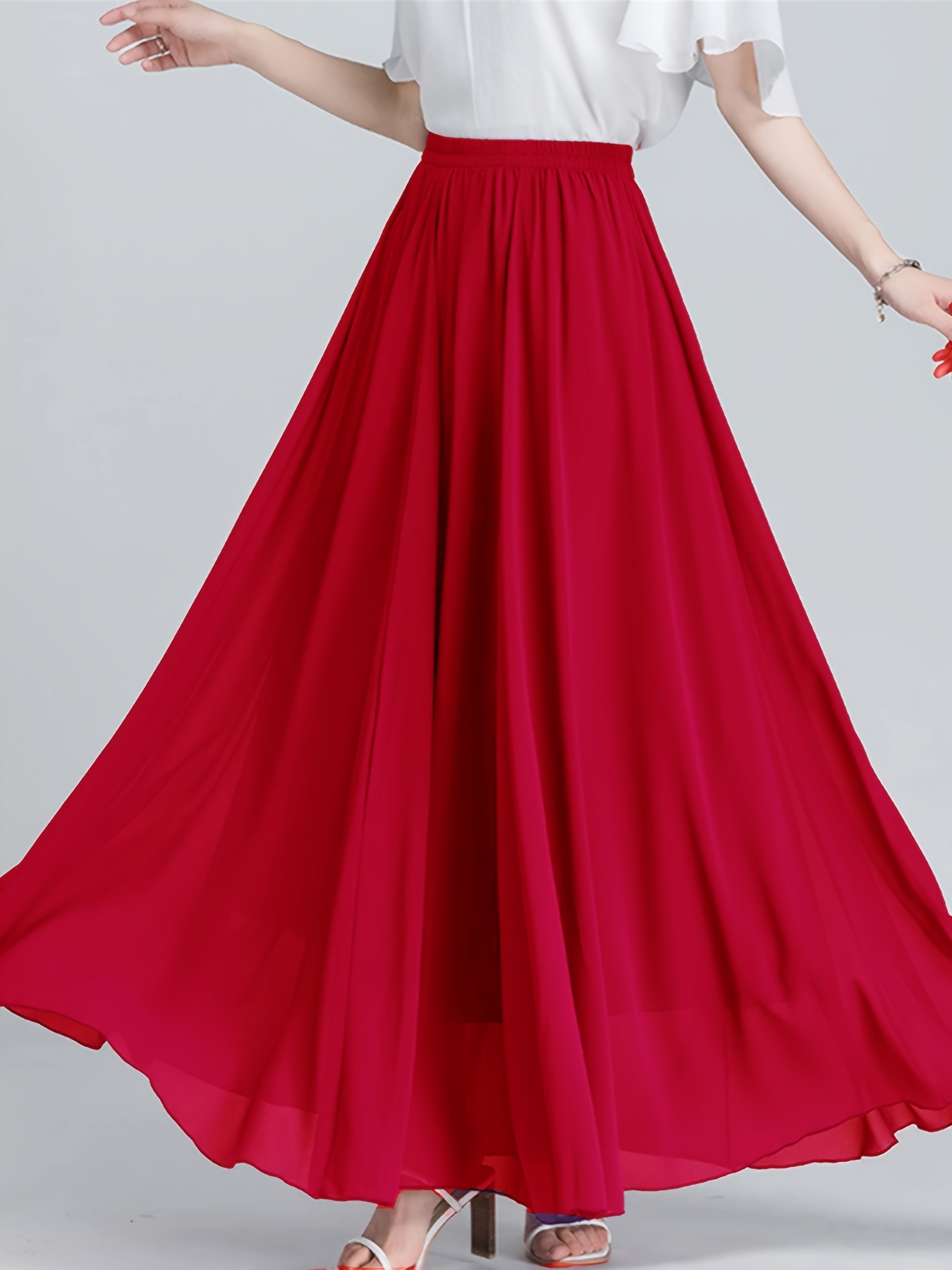 High Elastic Waist Skirts Elegant Solid Pleated Maxi Skirts Temu 4079