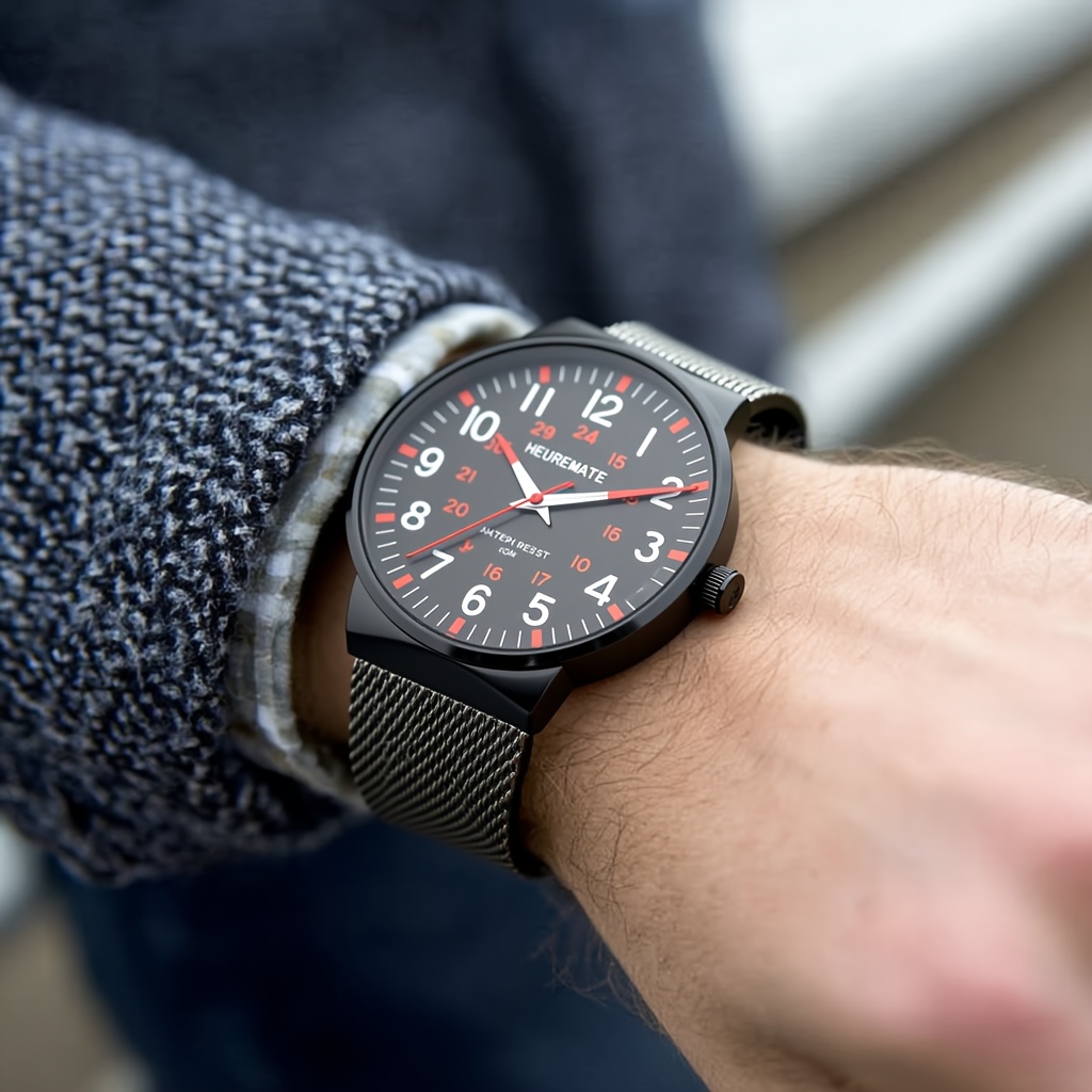 TEMU Ultra Thin Fashion Mens Watch With Luminous Dial, Precise Time, 24-hour Second Hand, Stainless Steel Mesh Band For Men