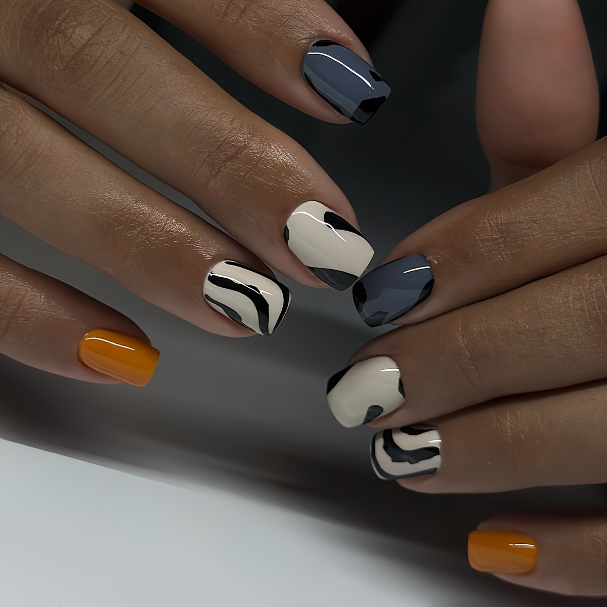 TEMU A Set Of 24 Short Square Fake Nails, Fashion , Colorful Color Matching, Suitable For And. The Box Includes A Nail File And Jelly Glue For Easy Application And Wearing