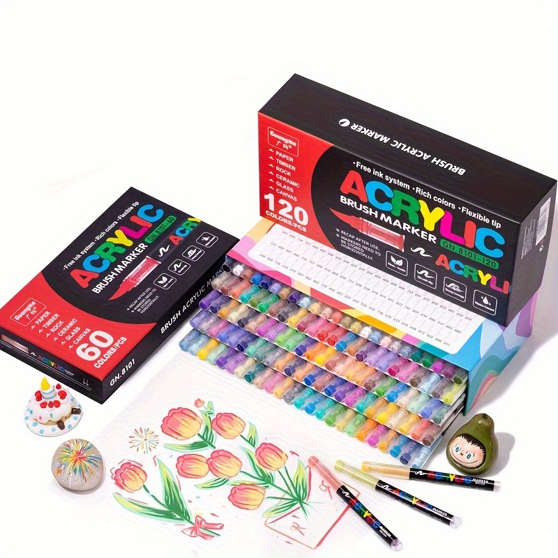 

60/72/120 Colors Painting Doodle Pen Straight Liquid Acrylic Marker For Stone, Glass, Ceramic, , Metal, Wood, Waterproof And Non-toxic