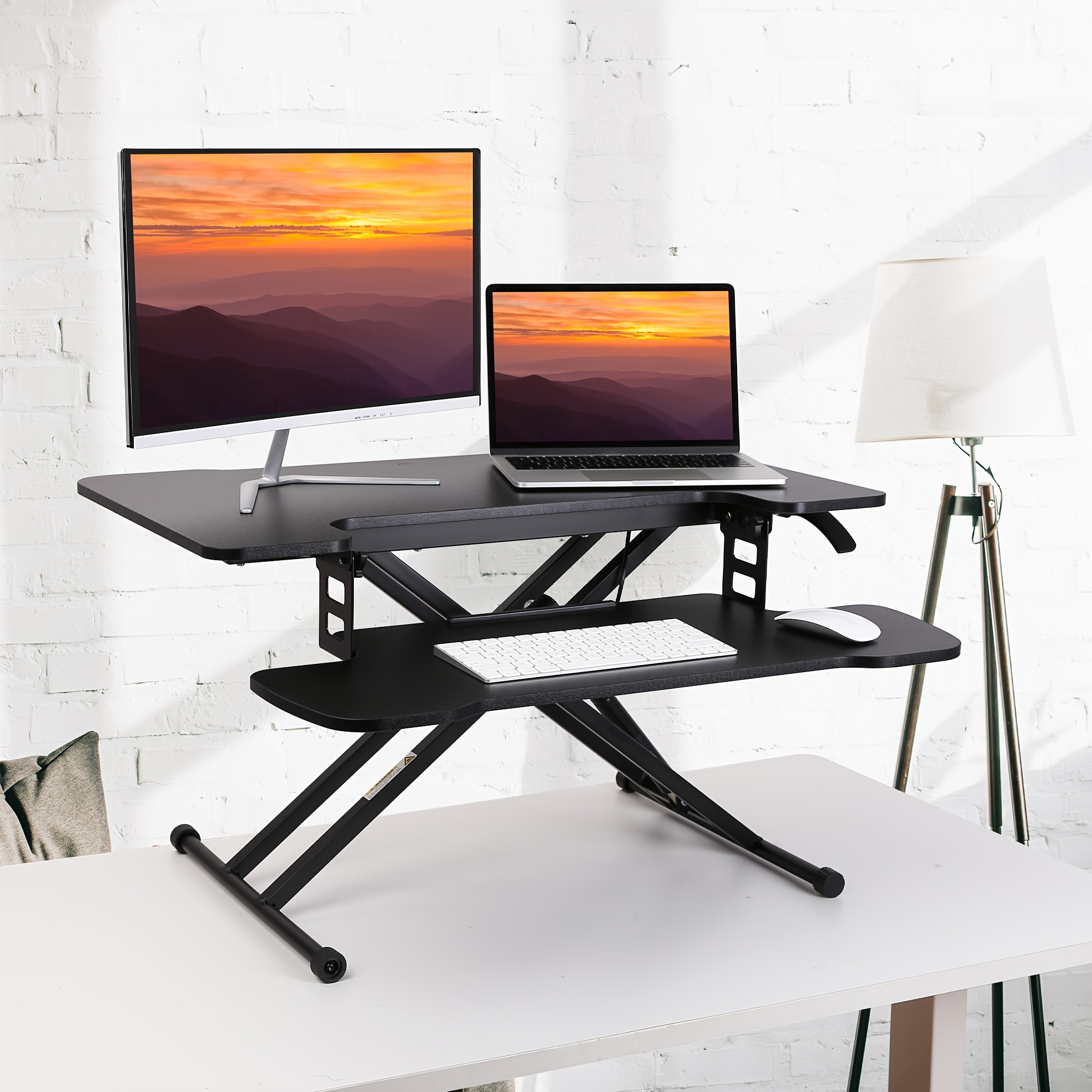

1pc Black 31"standing Desk Converters With Removable Keyboard Tray For Home Office, Adjustable Height Standing Computer Desk, Suitable For Monitors And Laptops