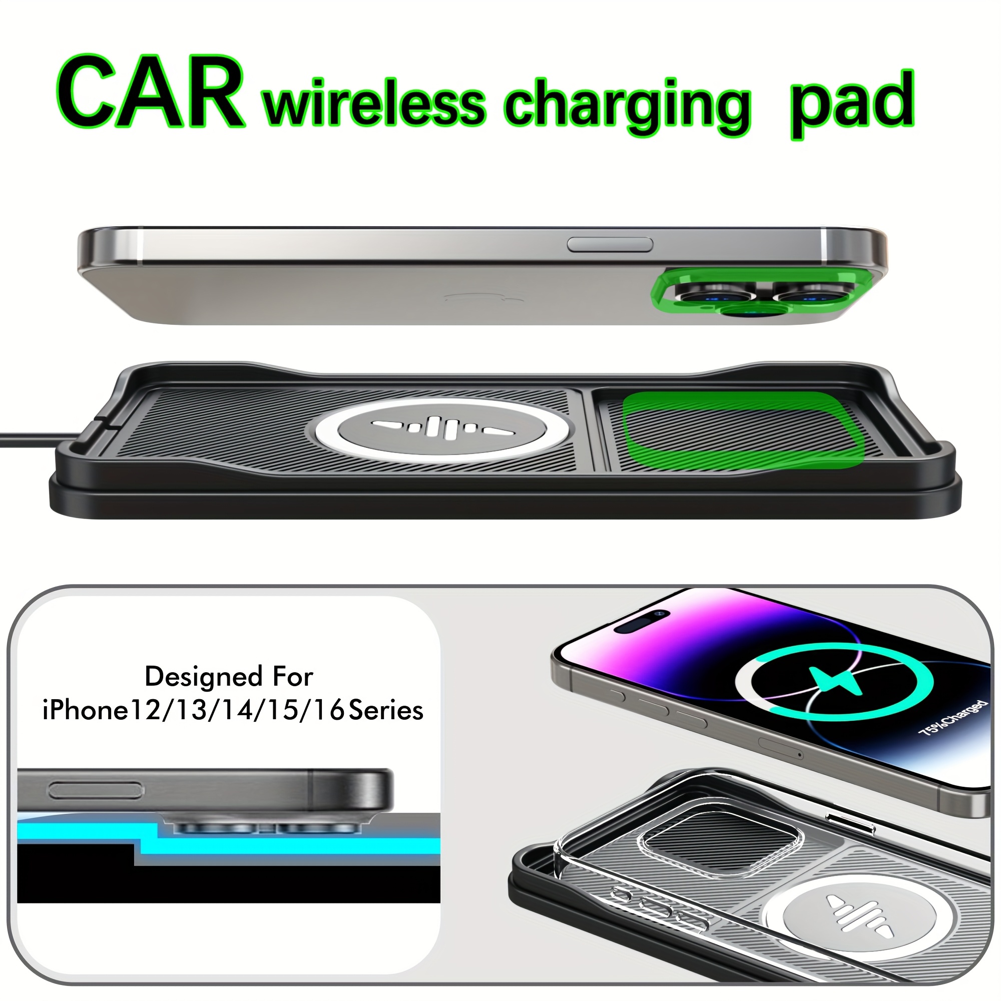 

1pc Universal 15w Fast Wireless Car Charger, Anti-slip Usb Charging Pad Bracket For Iphone 16/15/14/13/12 Series, Compatible Car Storage Armrest Box Charging Accessory