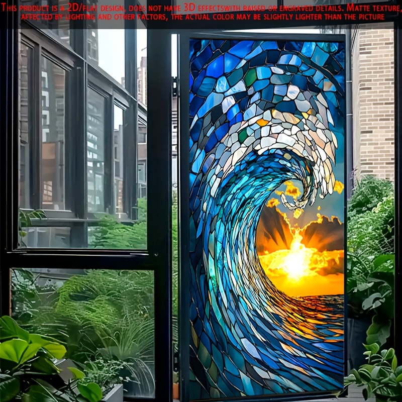 TEMU 1pc 2d/flat Window Film, Stained Glass Pattern, 19.7*35.4 Inches, Sunflower Design, Static Window Decor, Ideal For Privacy And Decoration,
