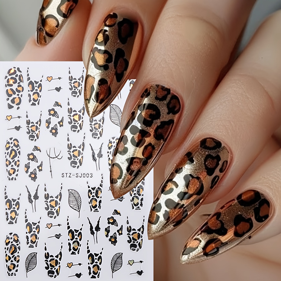 2pcs Set Black Print Nail Stickers Rose Petal Leaf Self-adhesive Nail Stickers Mini Heart Nail Additions