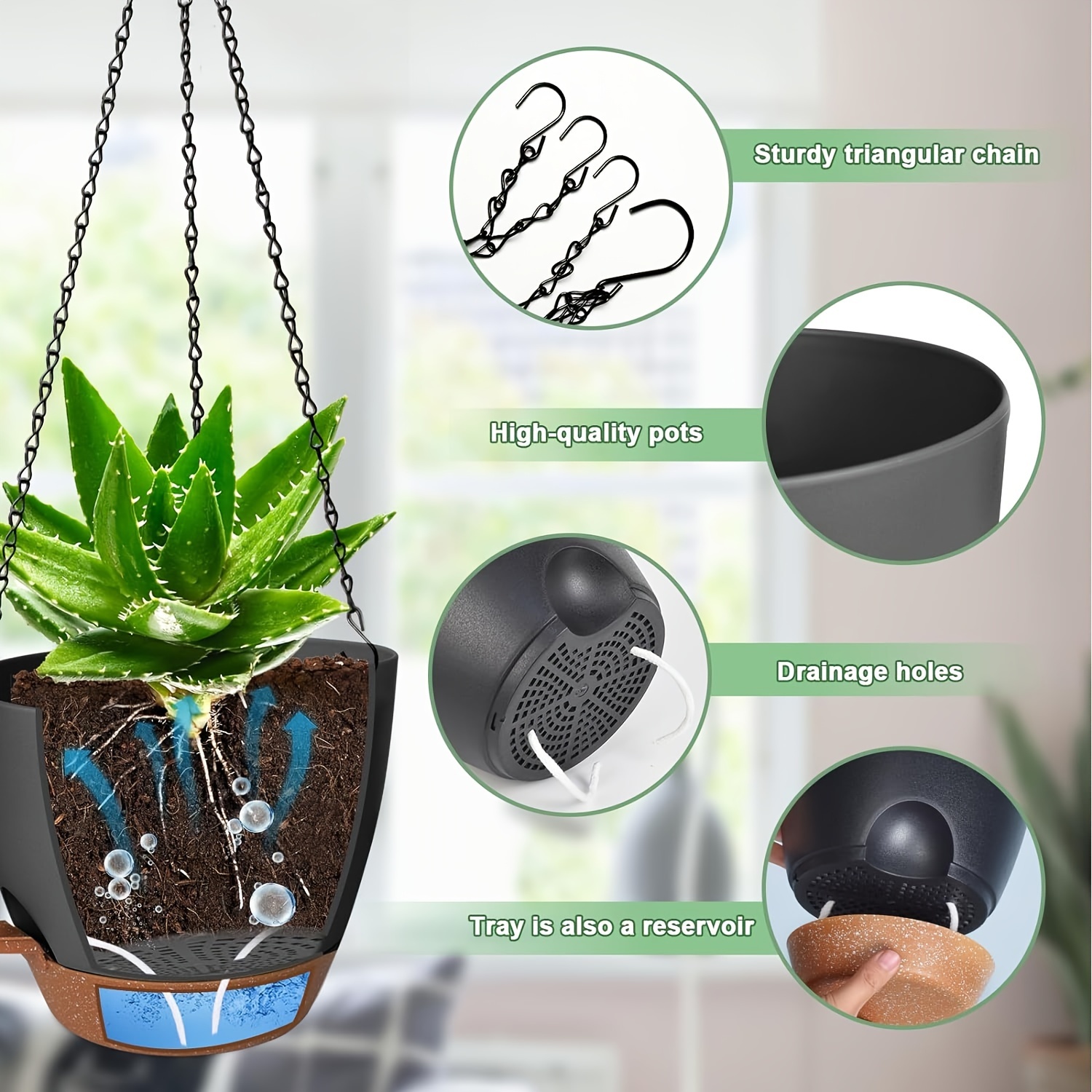Fiason Selbstbewässernde Blumentöpfe – 3er Set, 22,9-30,5 Cm, Mit Wasserreservoir – Für Drinnen & Draußen (schwarz)