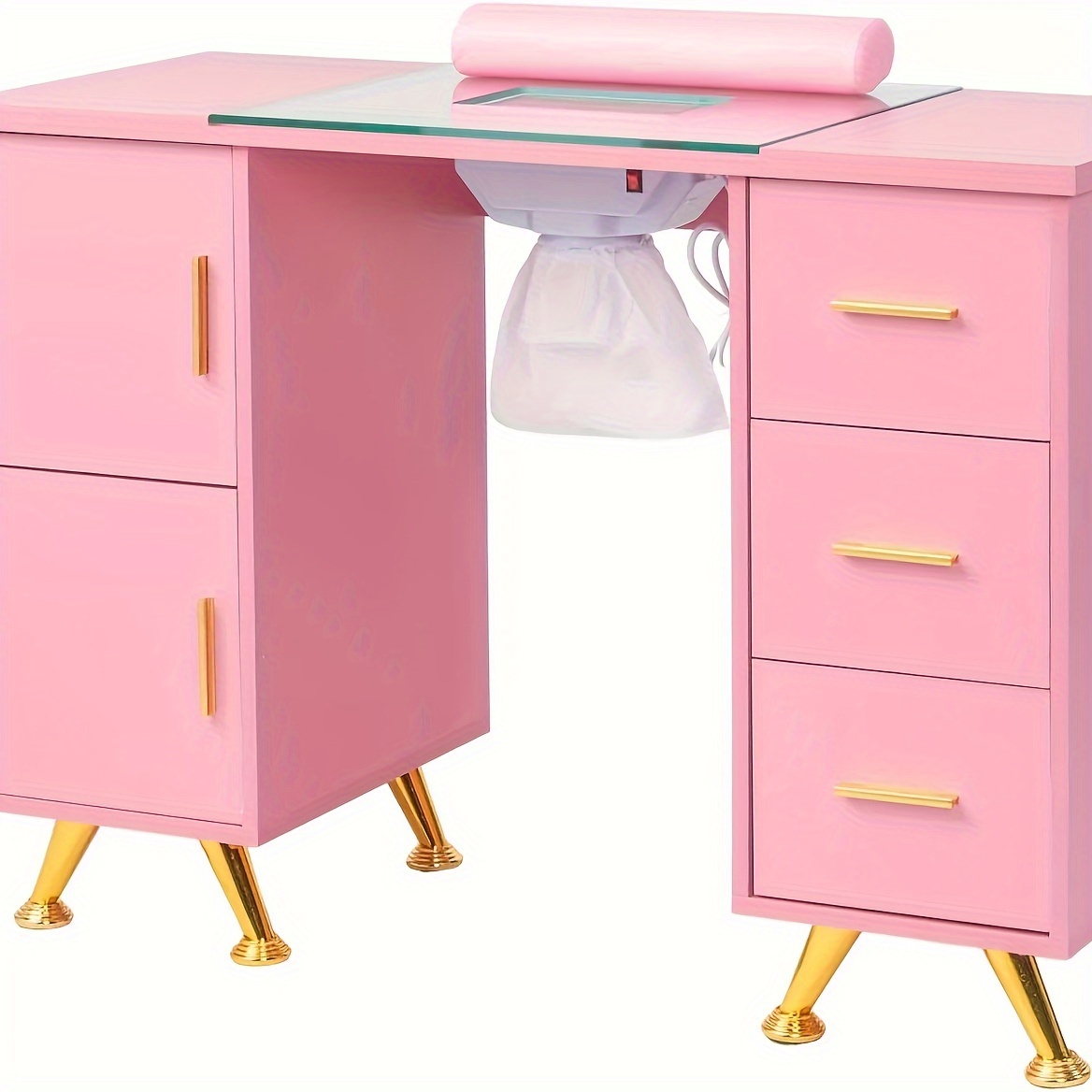 

Mdf&glass Left Double Door Right Drawers With Fan Pink Nail Art Table Mtdgl-pink