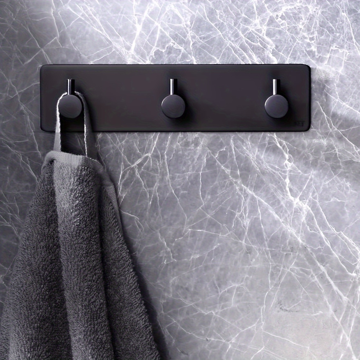 1pc Three-row Hook Modern Wall-mounted Adhesive Door Hook For Towels, Clothes, And Bathrobes, Toilet Accessory, Shower Accessory