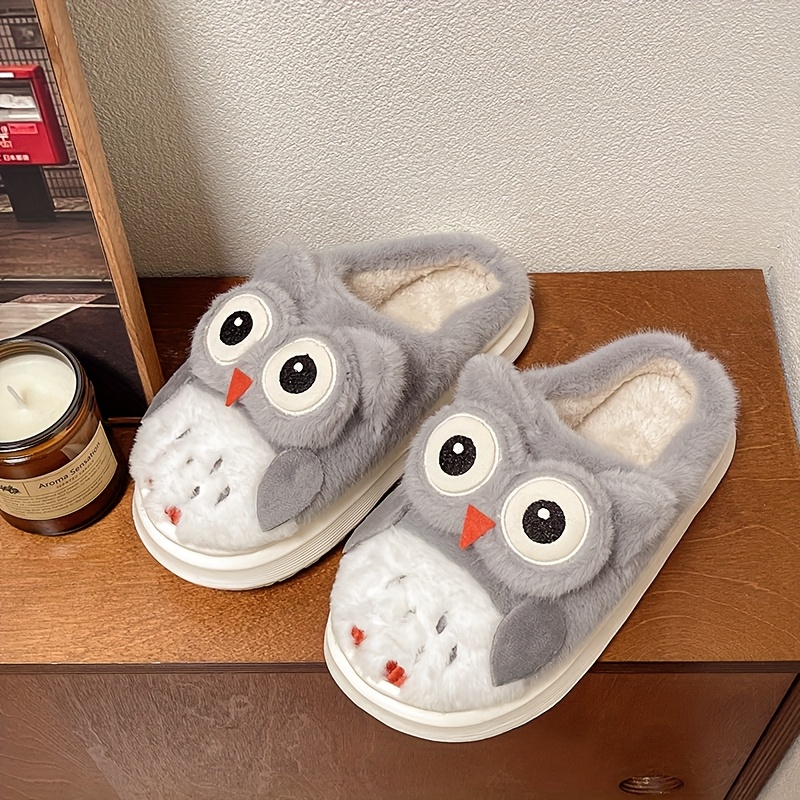 Image of Cute Cartoon Animal Owl Plush Slippers, Unisex, Soft Fabric With Eva Sole, Hand Washable, Indoor Slippers, Women Shoes