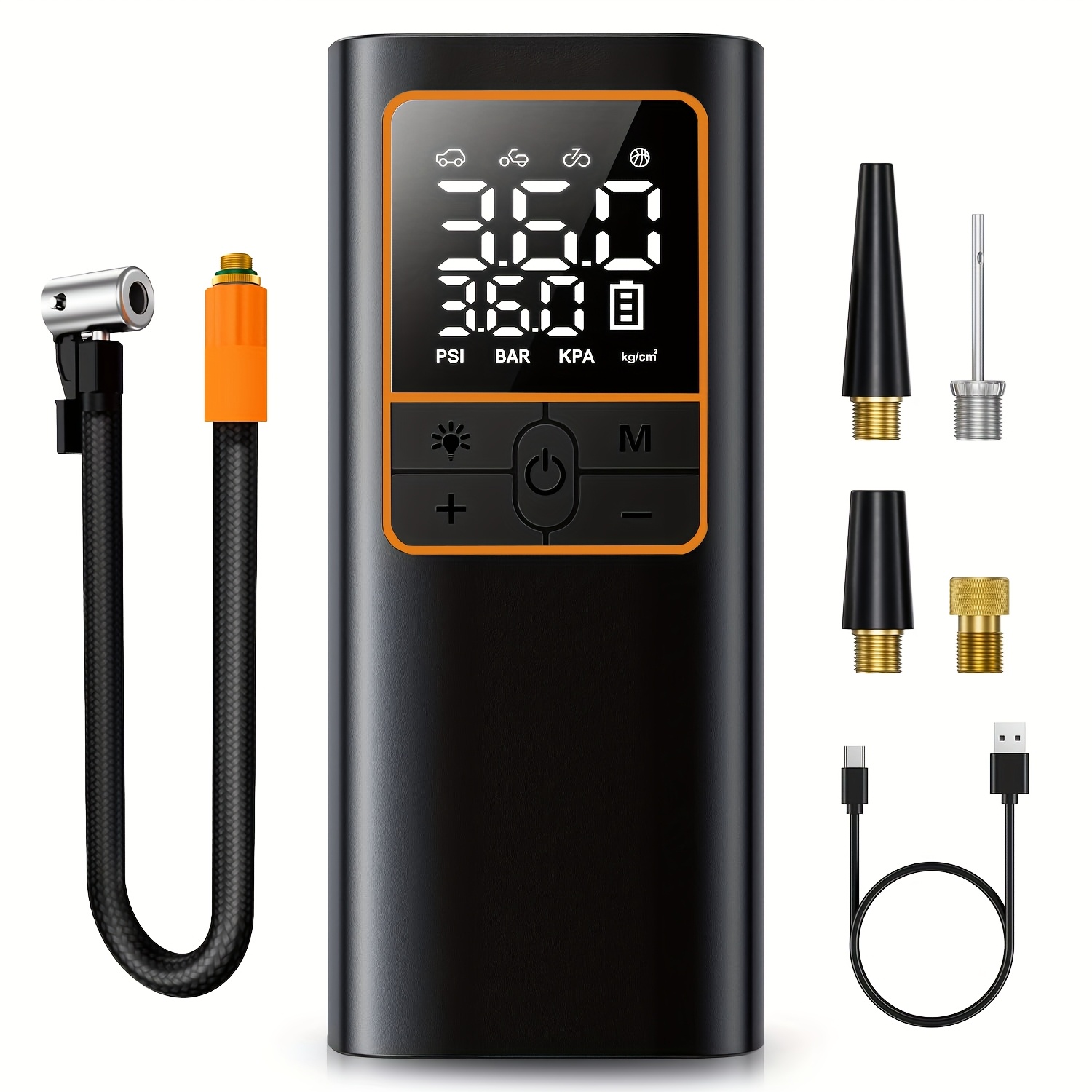 TEMU Tire Inflator Portable Air Compressor - 160psi & 20000mah Portable Air Pump, Accurate Pressure Lcd Display, 3x Fast Inflation For Cars, Bikes &