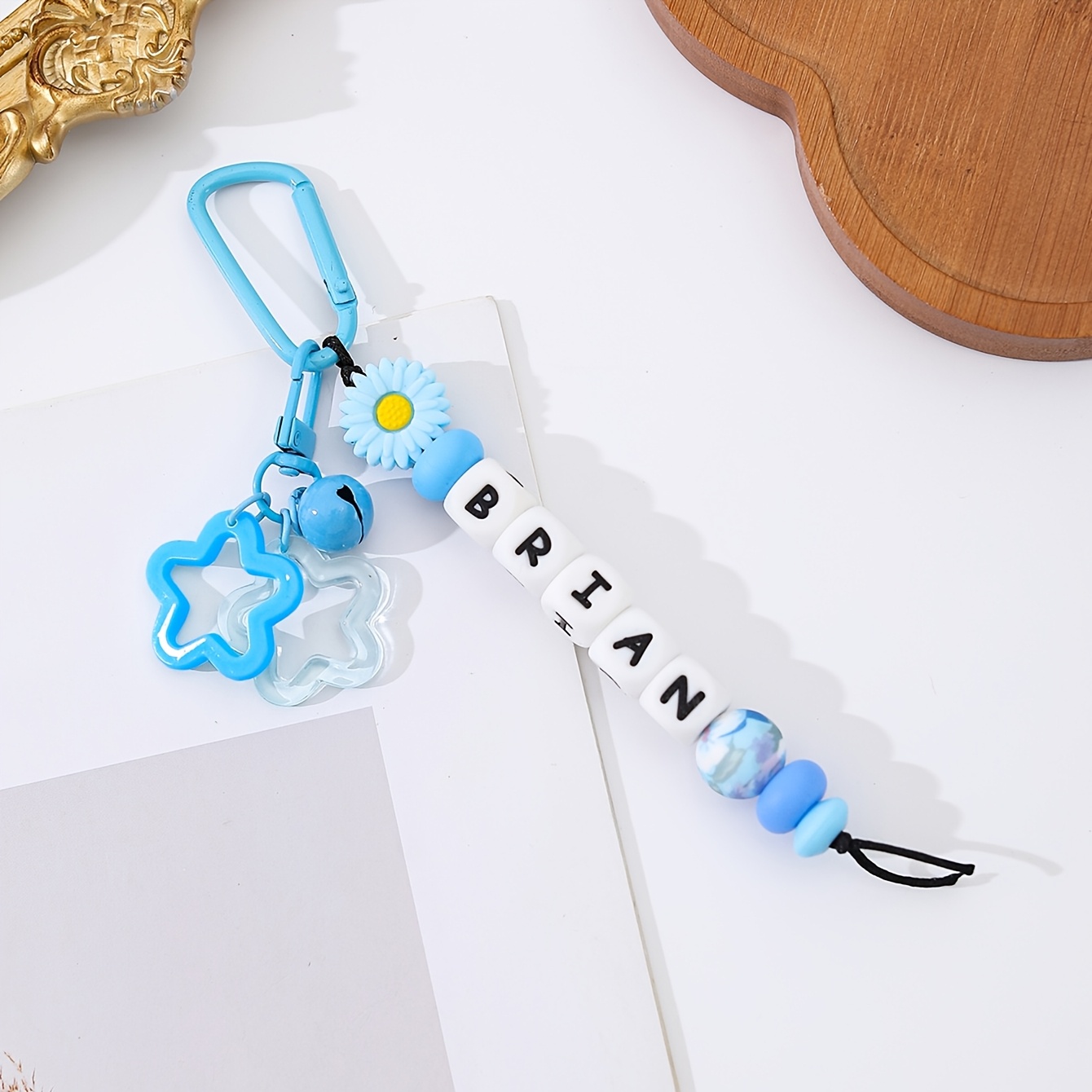 TEMU 1pc Silicone Daisy Personalized Name Tag Keychain - Letters And Name, Bead-style Letters (a-z/0) With Pendant. -daisy Keychain (