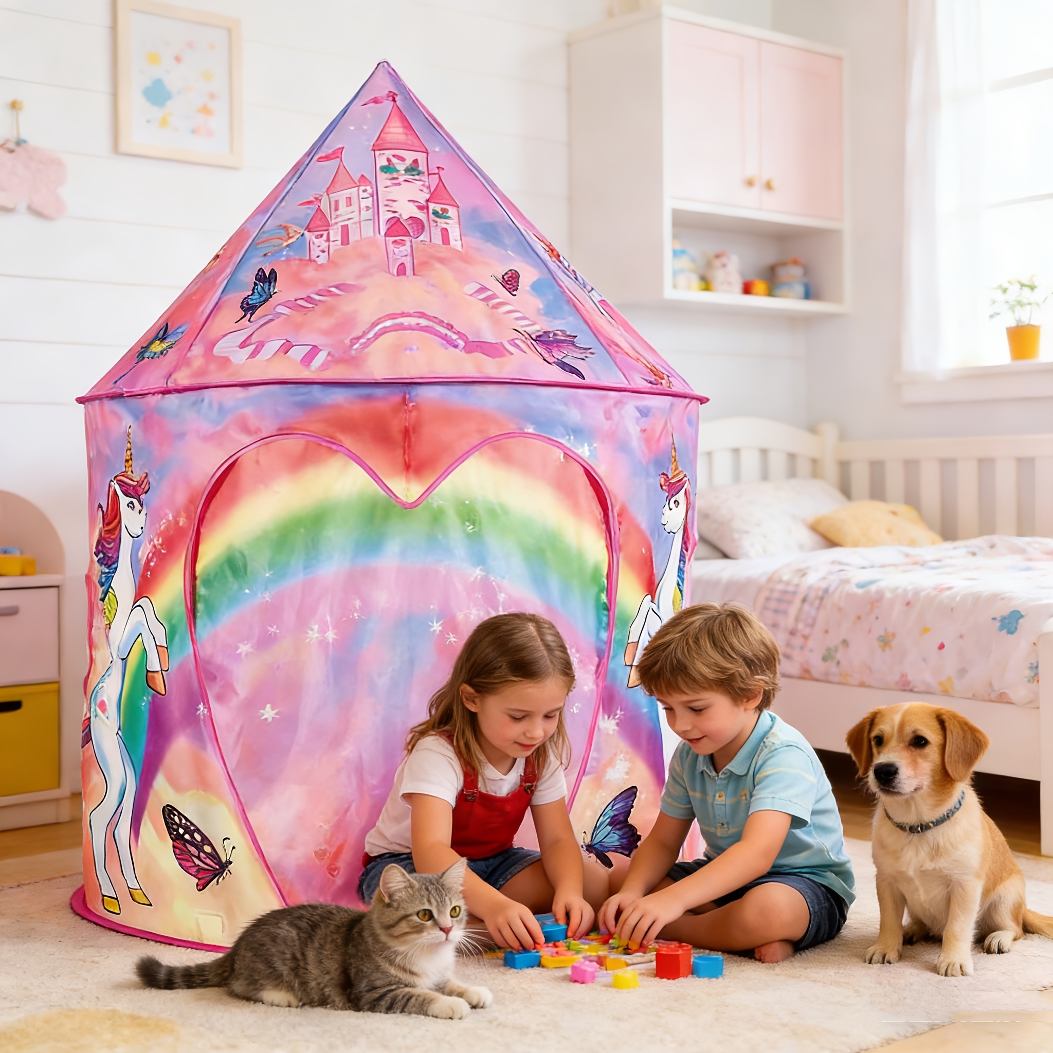Image of Pink Play Tent, Unicorn Pop-up Play Tent, Princess Playhouse Tent, Portable Indoor & Outdoor Playhouse, The Perfect Birthday Gift For Boys And Girls