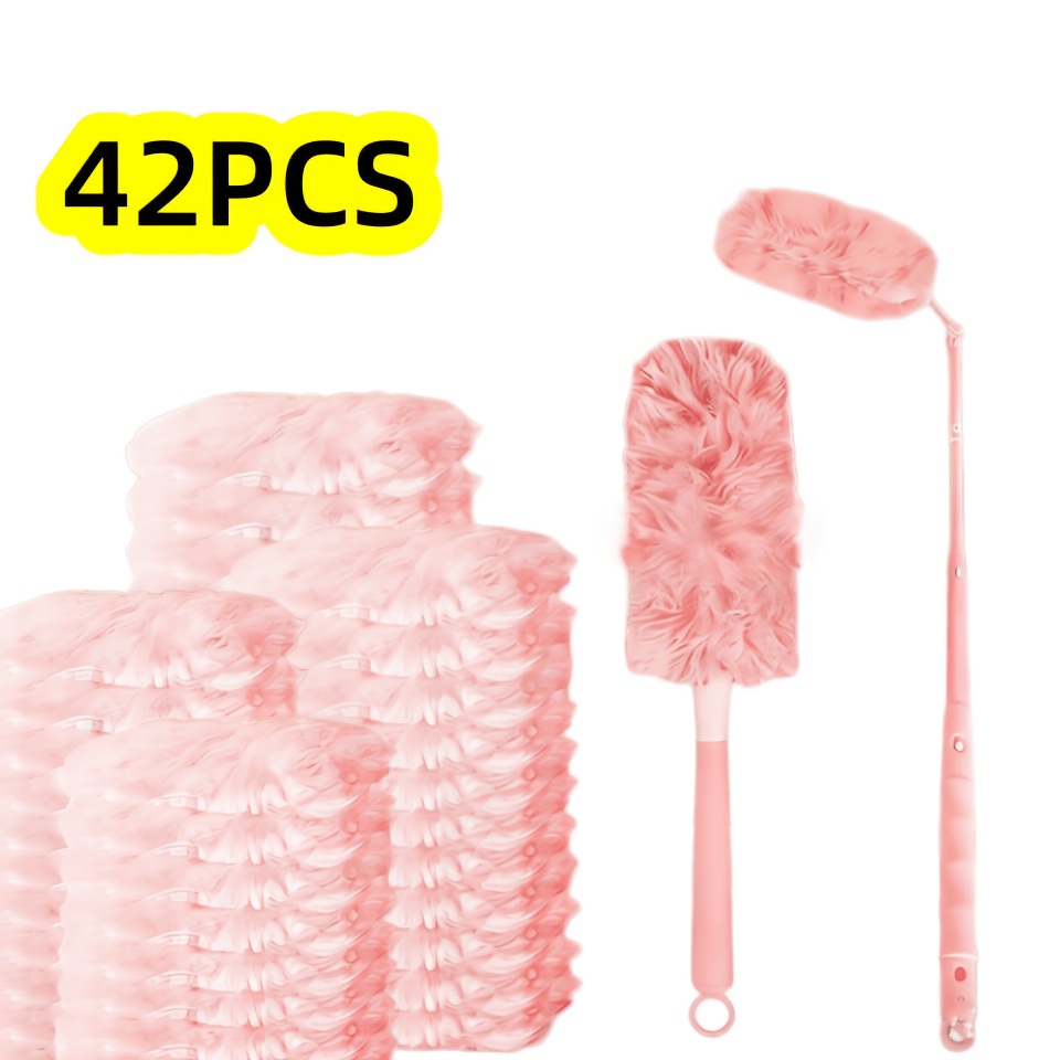 TEMU 40pcs Pink Disposable Electrostatic Duster Set, With 2 Handles, Adsorbs Without Raising Dust, Household Desktop Duster, Washable, Home Cleaning