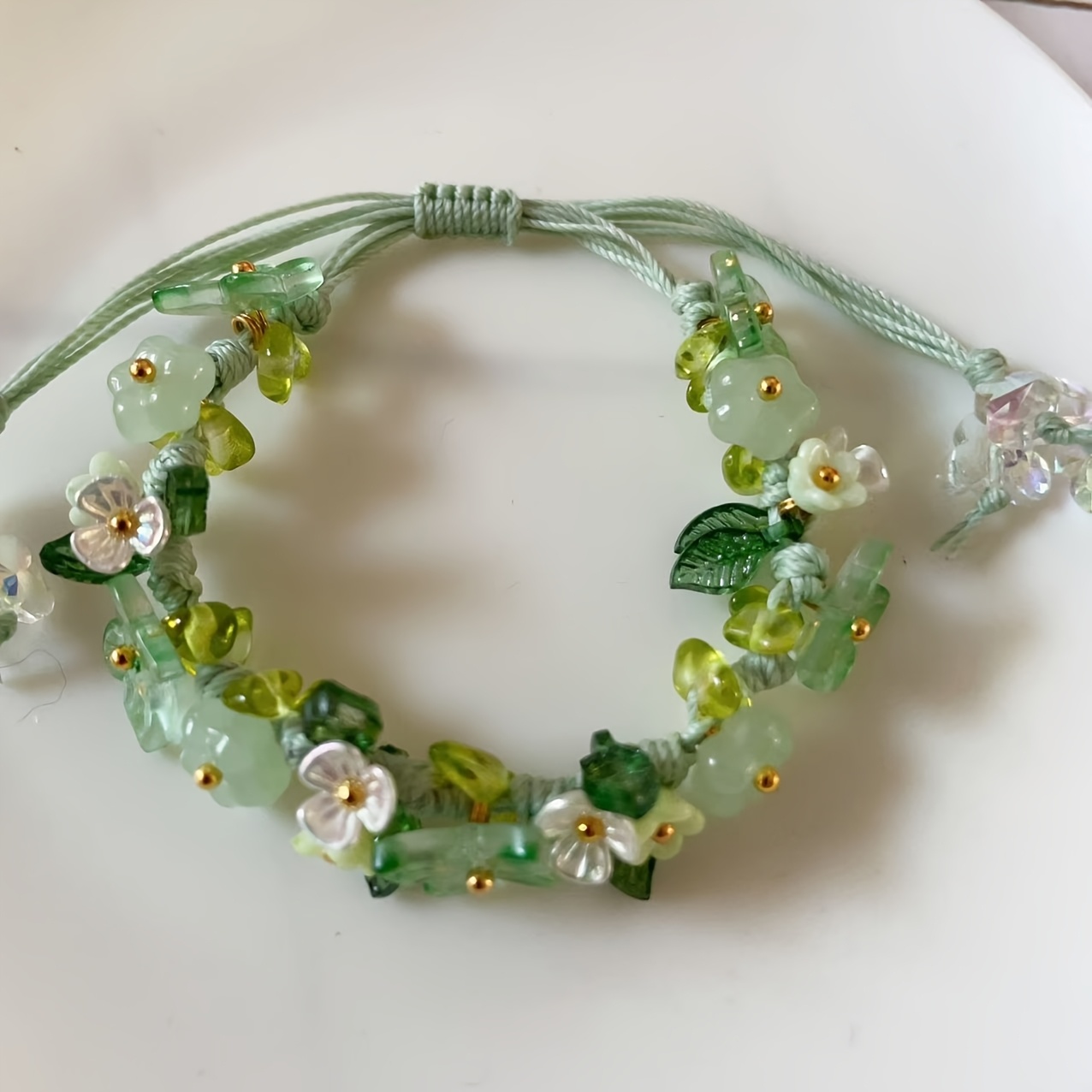 Adjustable Boho Butterfly Flower Bracelet with Pastel Flowers