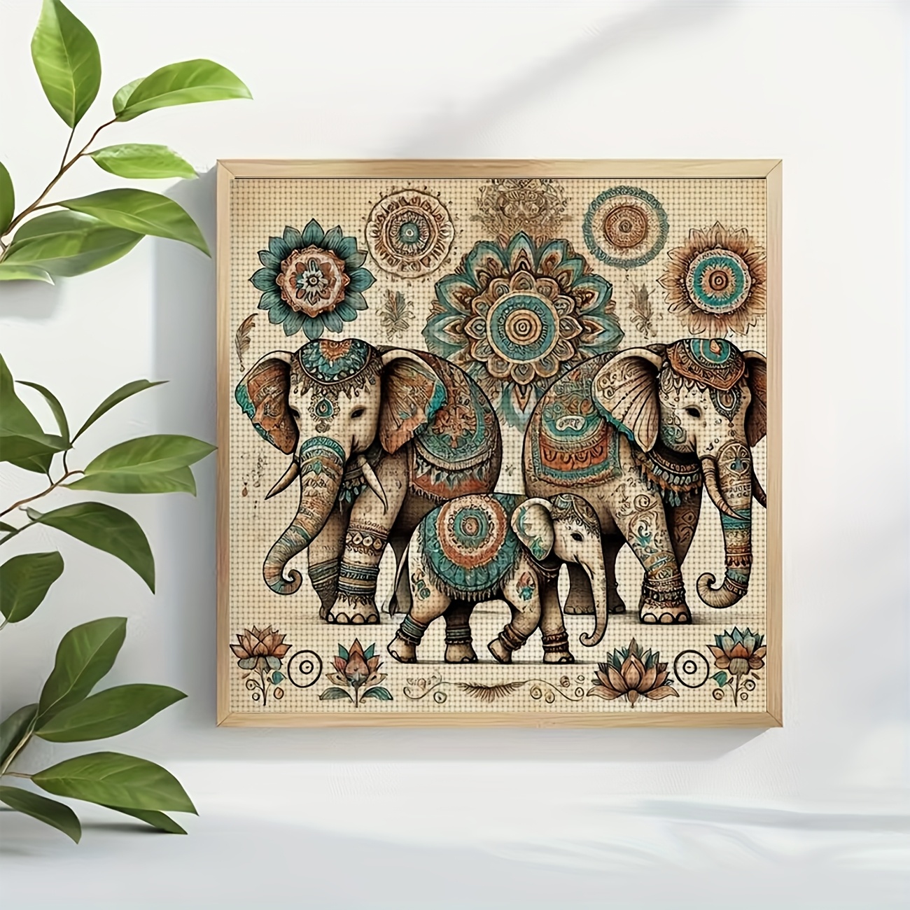 Printed DIY Cross Stitch Kit, Frameless, Gorgeous Decorated Three Elephants