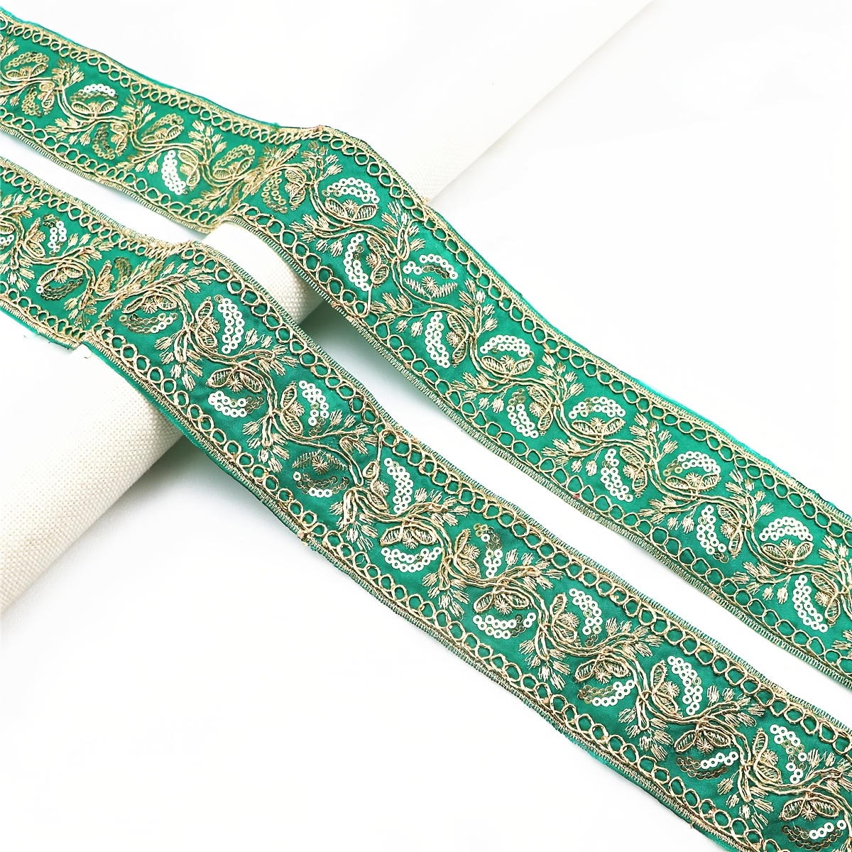 Heavy Duty Sequined Golden Thread Embroidered Ribbon