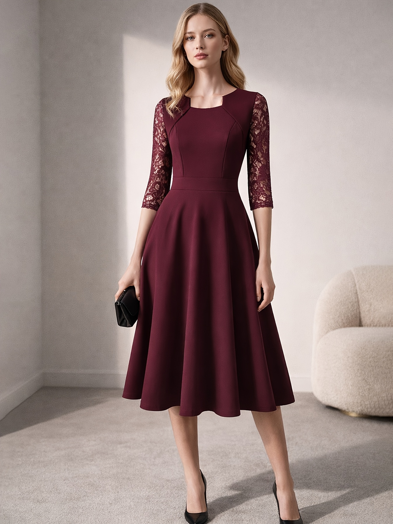 princess polly baby blue dress Burgundy Floral Lace Midi Dress – self-portrait-US main image 1
