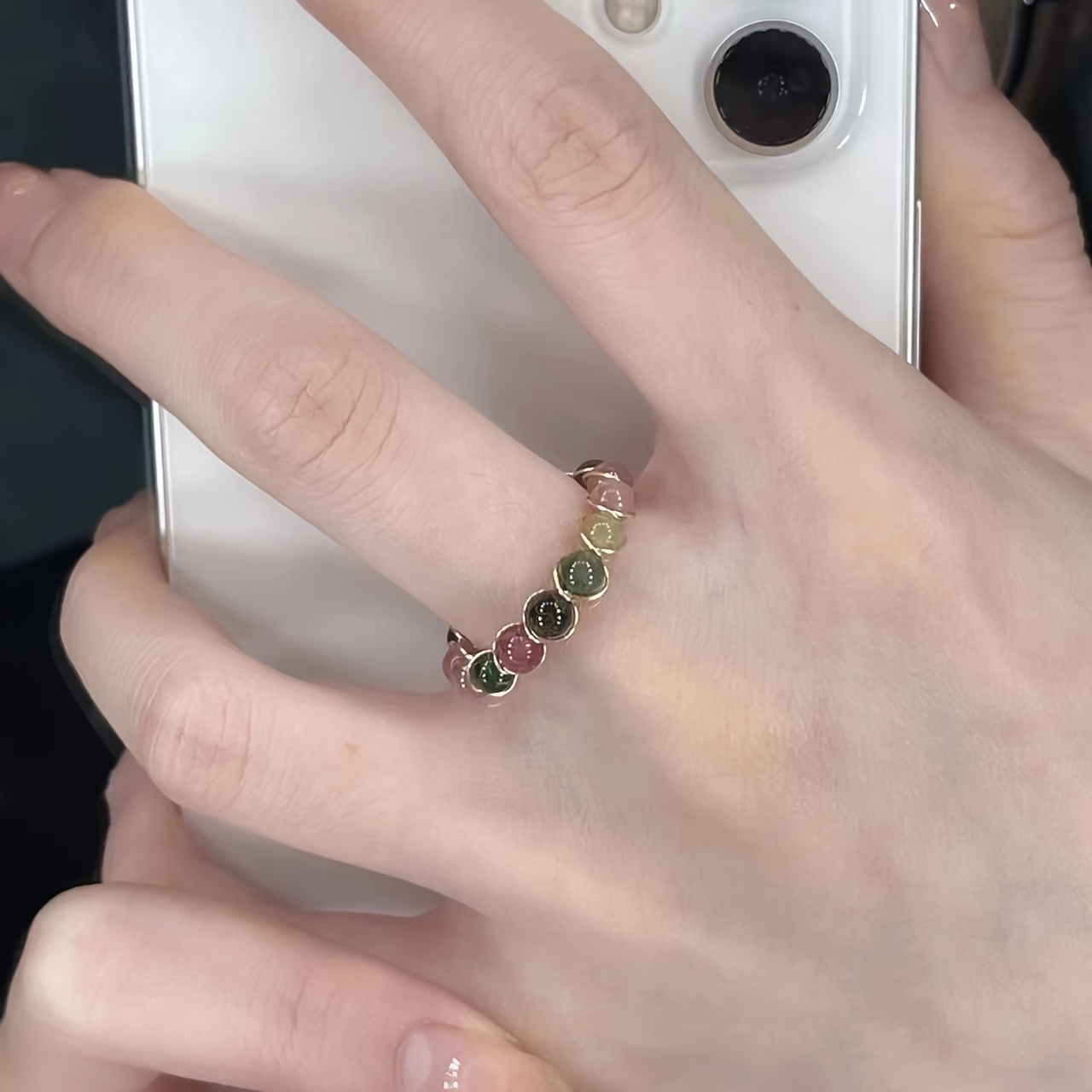 Women's Rainbow Gemstone Ocean Style Open Ring
