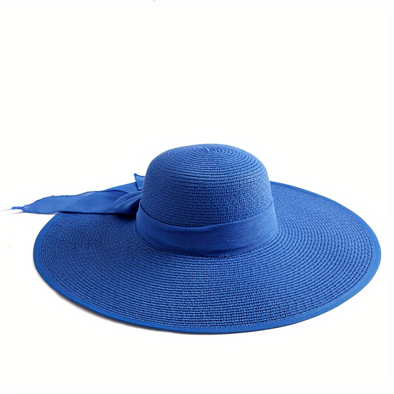 Women's Big Brim Sun Hat Floppy Foldable Bowknot Straw Hat Summer Beach Hat