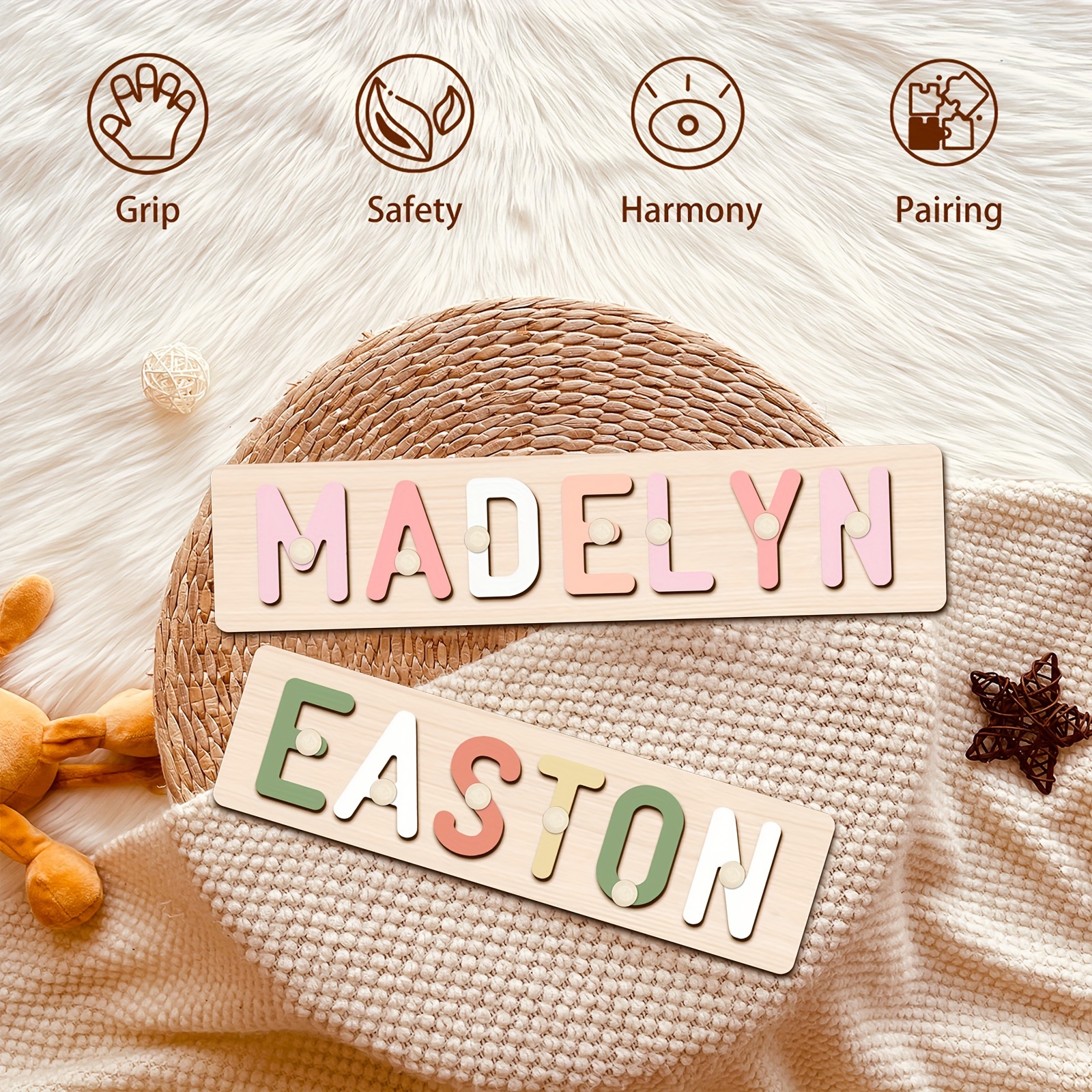 Personalized Wooden Name Puzzle for Kids, Interactive Alphabet Toy