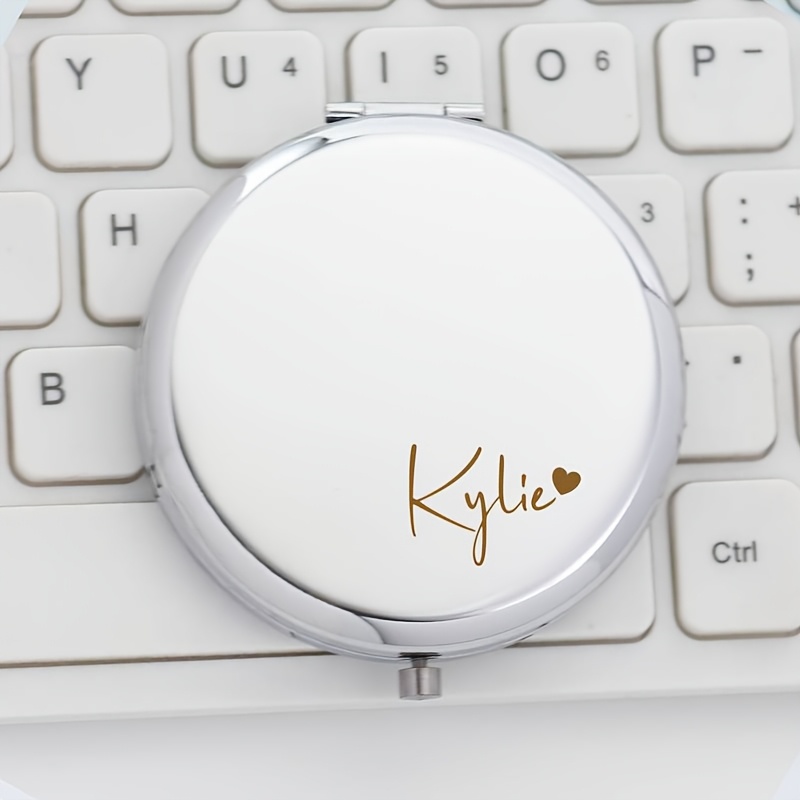 TEMU Personalized Heart-shaped Mirror With Custom Name/text Engraving - Portable Suitable For Wedding/bridesmaid/bride Gifts, Mother's Day Gifts,