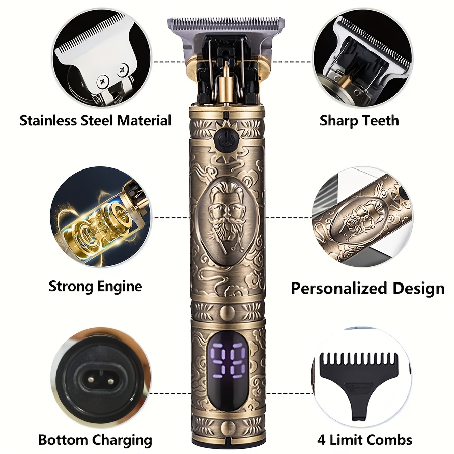 1pc mens   t type wireless hair clipper   designed hair clipper   trim set usb charging led display a   of accessories   gift details 1