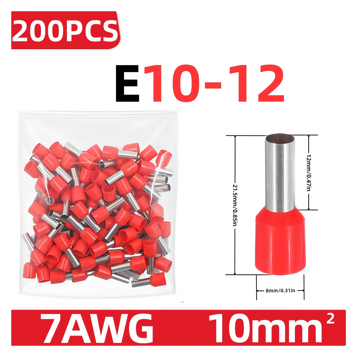 E-shop 200 Stück TEMINUO Aderendhülsen, in 7 Größen verschiedenen Farben, AWG 22-7 0,75-10mm², Steckverbinder, Kabelcrimpverbinder, isolierte