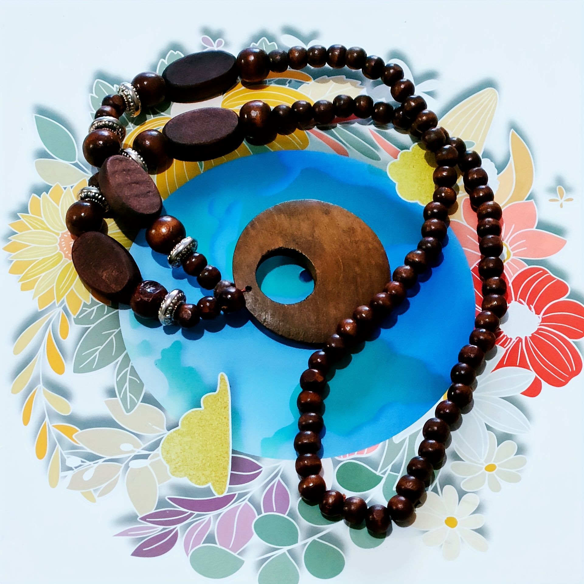 Men's Ethnic Style Wooden Sweater Chain With Long Bead Pendant, Designed New Accessory