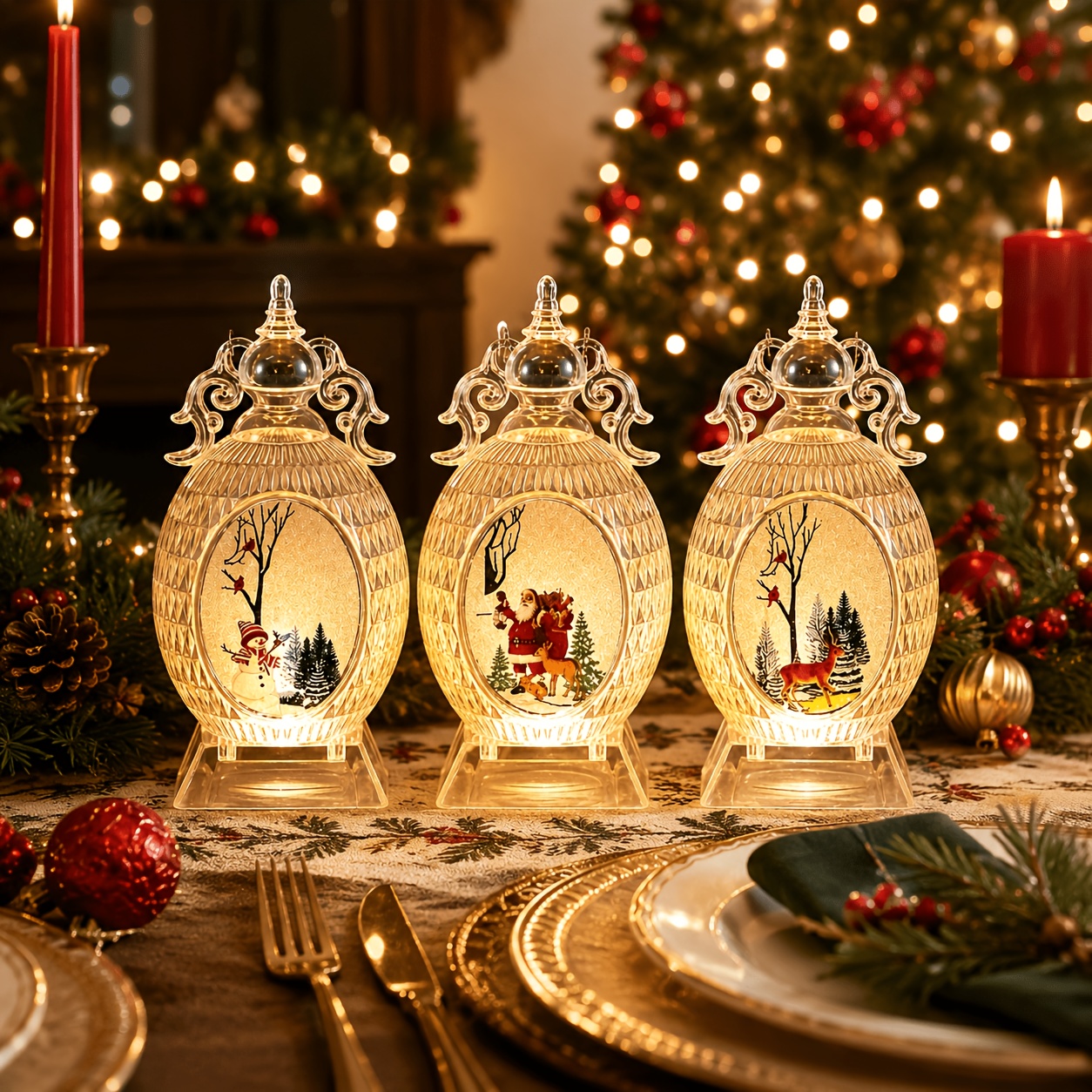 TEMU 3pcs Light Up Crystal Christmas Ornaments With Warm Led Suitable For , Bedrooms,, Plastic Suitable For Table Centerpieces, Gifts, Decor, Holiday