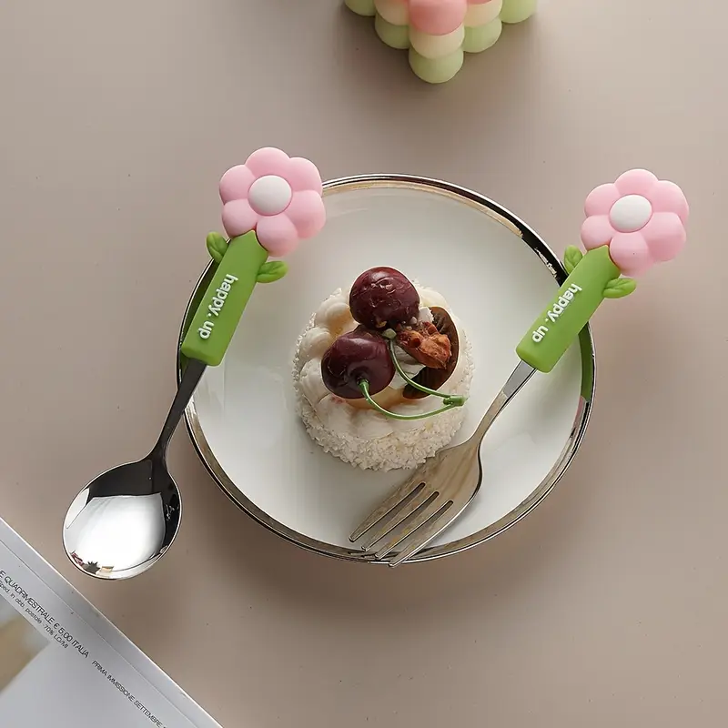 4pcs flower silicone handle fork and spoon set stainless steel tableware suitable for kitchen restaurant hotel carrying party travel camping Product details 5