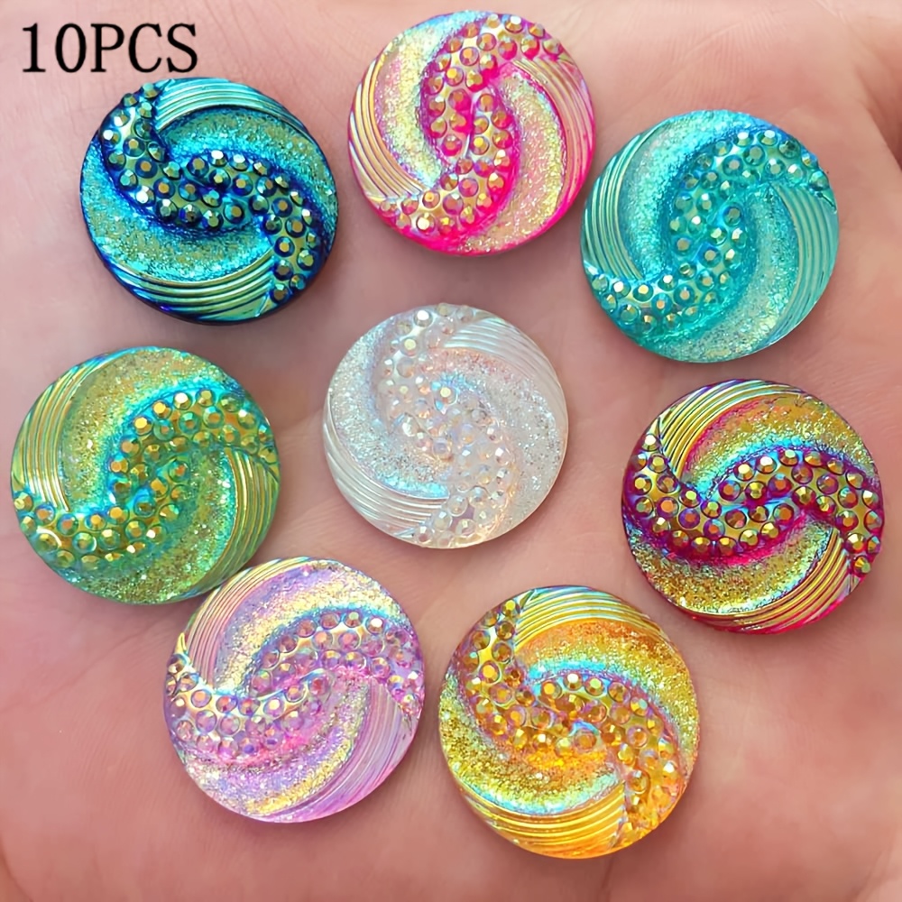 10pcs Vibrant Glitter Ab Resin Rhinestones, 20mm Round Flat Back - Ideal For , Wedding Appliques & Crafts, Multicolor Pack, Rhinestone Jewelry