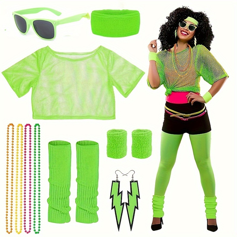 1980s Women's Fluorescent Clothing Accessories Set Sexy - Temu