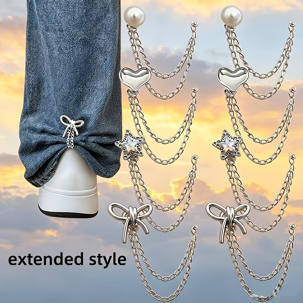 TEMU 10pcs Extended Multi-functional Folded Hem Clothing Clips Metal Star Heart Bow Shirt Clothes Hem Clips Pants Buttons Cute Decoration Long Jeans